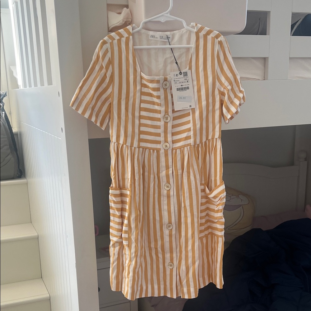 Zara Kids Dress with Yellow and White Stripes